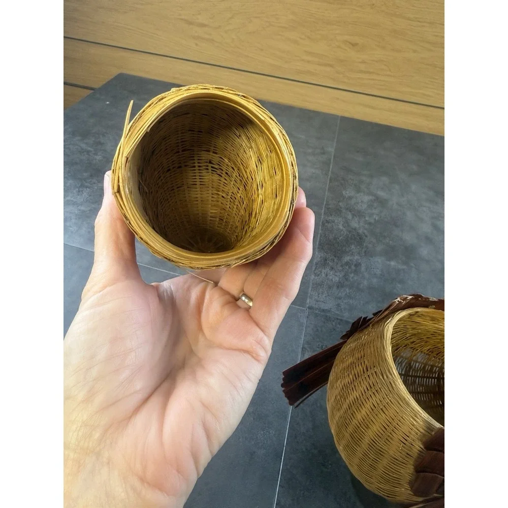 VTG 1970's Shanghai Handicrafts Woven Bamboo Rooster Chicken Basket China